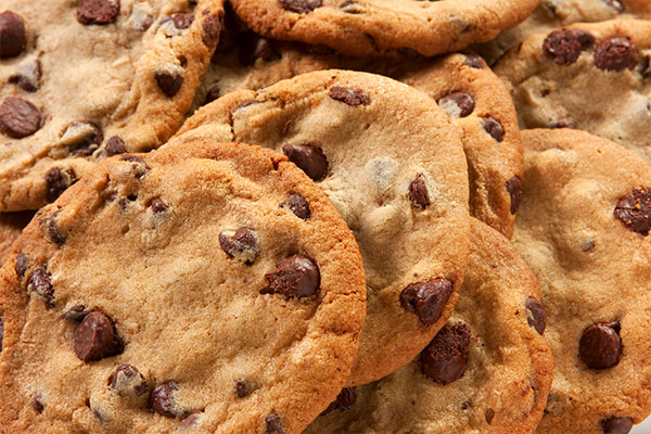 closeup picture of fresh chocolate chip cookies