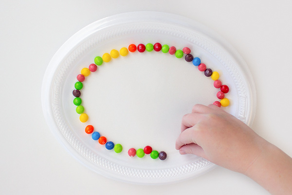 skittles in a pattern around the perimeter of your plate
