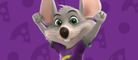 Preview of invitation with Chuck E. with his arms raised