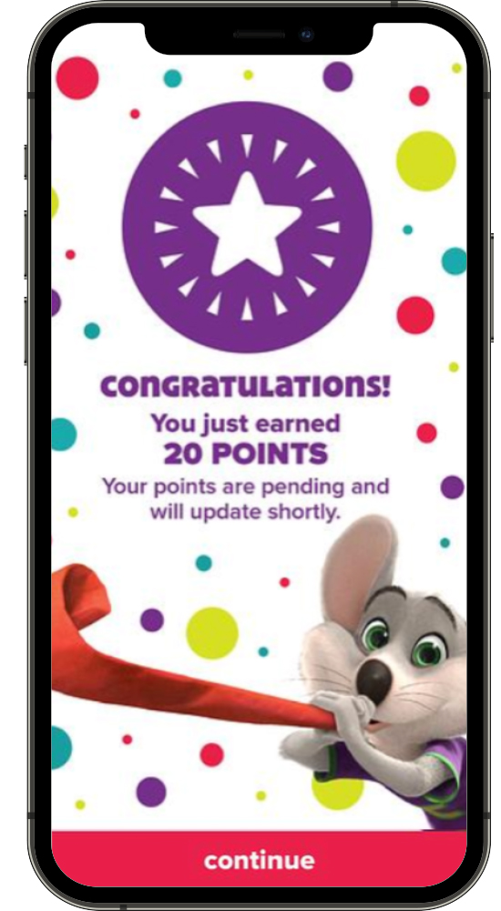 phone that reads " Congratulations! You just earned 20 points"