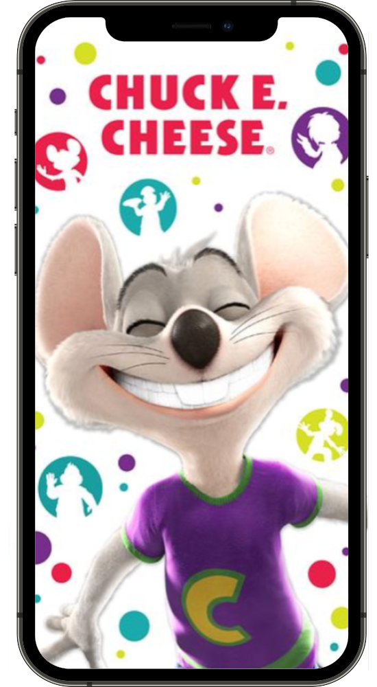 Chuck E. smiling on phone