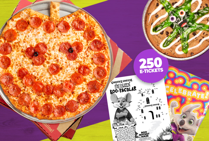 Family Fun pack with pumpkin shape pizza, slime cookie and 250 play points