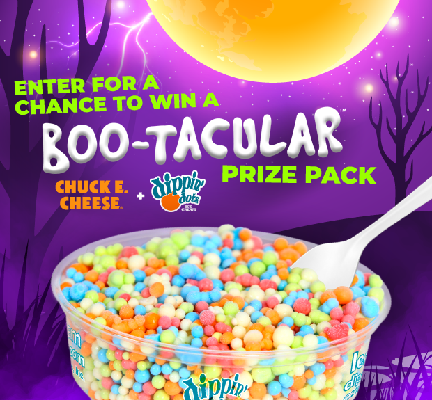 Enter for a chance to win boo-tacular prize pack. image shown of dippini dots ice cream