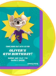 Invitation to a Oliver's 6th Birthday with chuck E. on the invitation