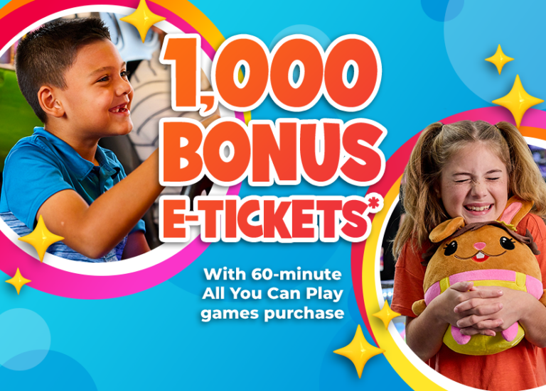 1000 Bonus E-Tickets with 60 minute all you can play games purchase coupon.