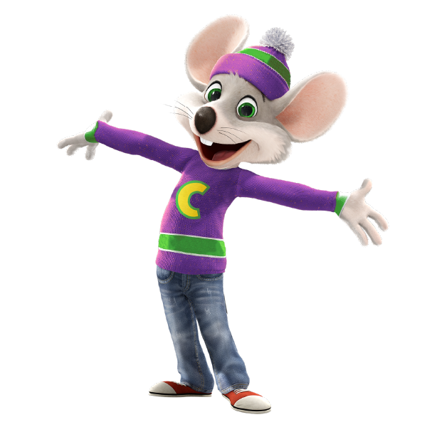 Chuck E. Cheese wearing a sweater