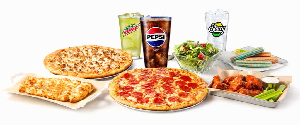 Chuck E. Cheese birthday party meal: pizza, breadsticks, chicken wings, salad, churros, drinks; kids entertainment and Fun Pass.