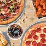 Pizza, wings, breadsticks and soda