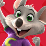 Character Chuck E. and red background