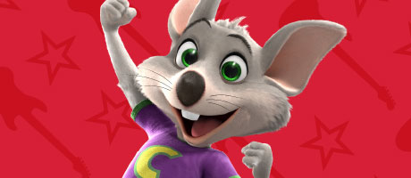 Character Chuck E. and red background