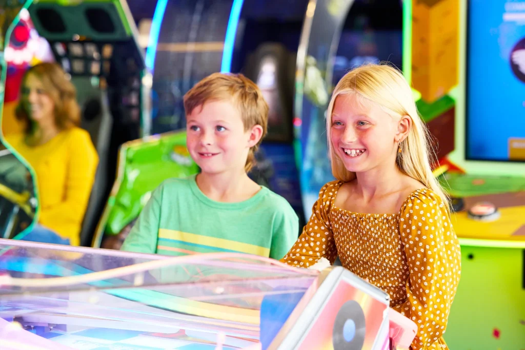 Two kids playing games.