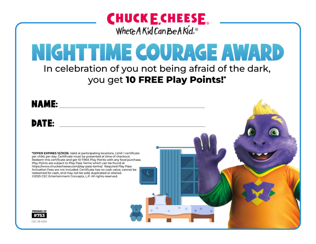 Award certificate for bravery at night.