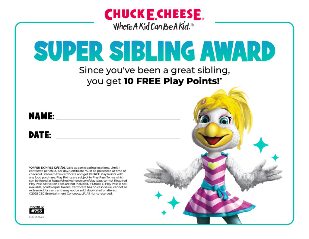 Super Sibling Award certificate design
