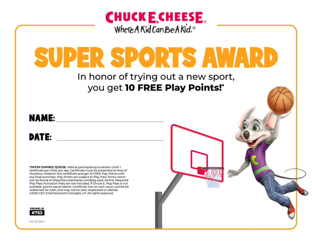 Award certificate for kids' sports participation