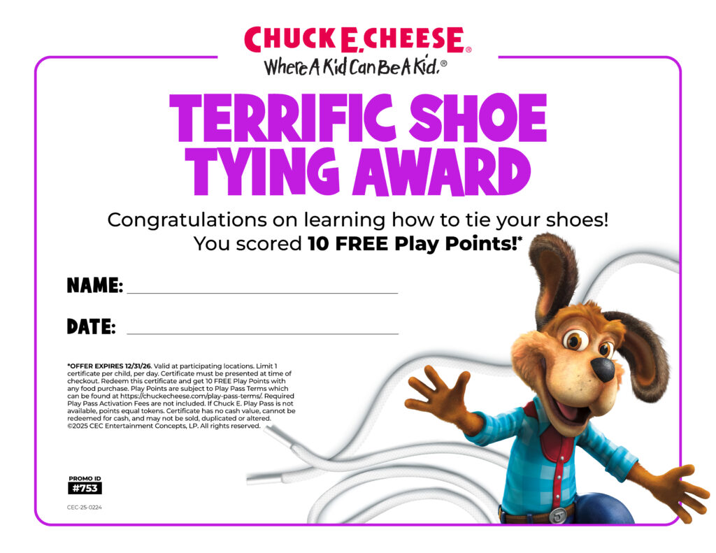 Shoe tying award certificate for kids