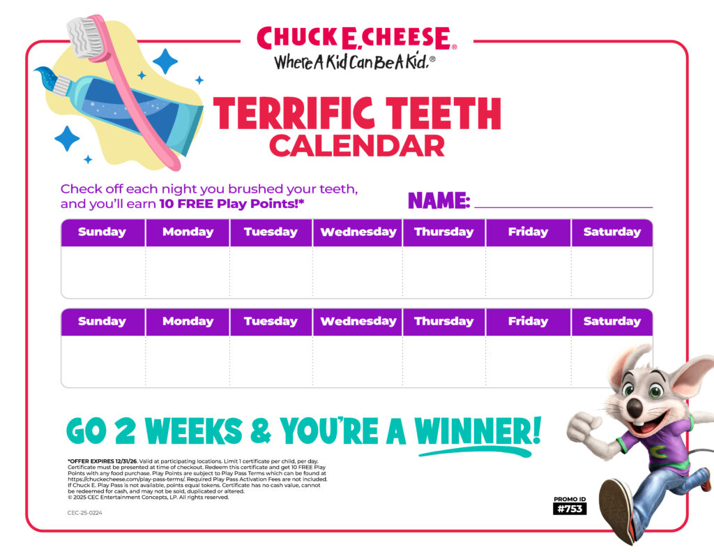 Teeth brushing reward calendar for kids