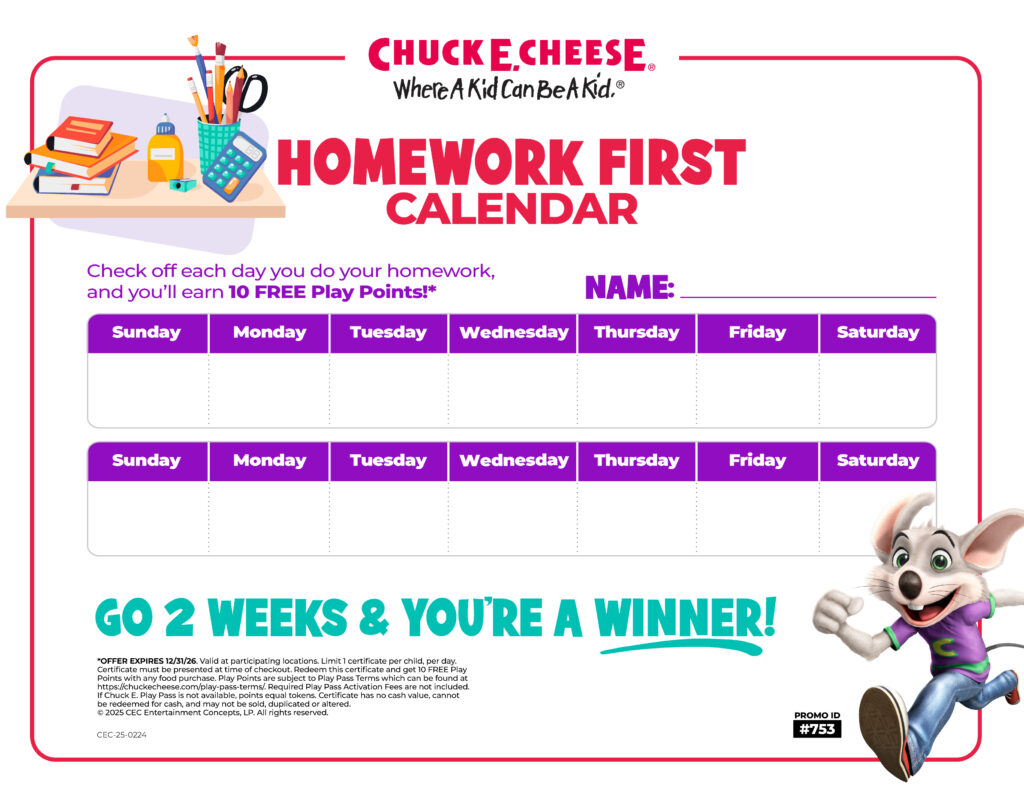 Homework first calendar for kids