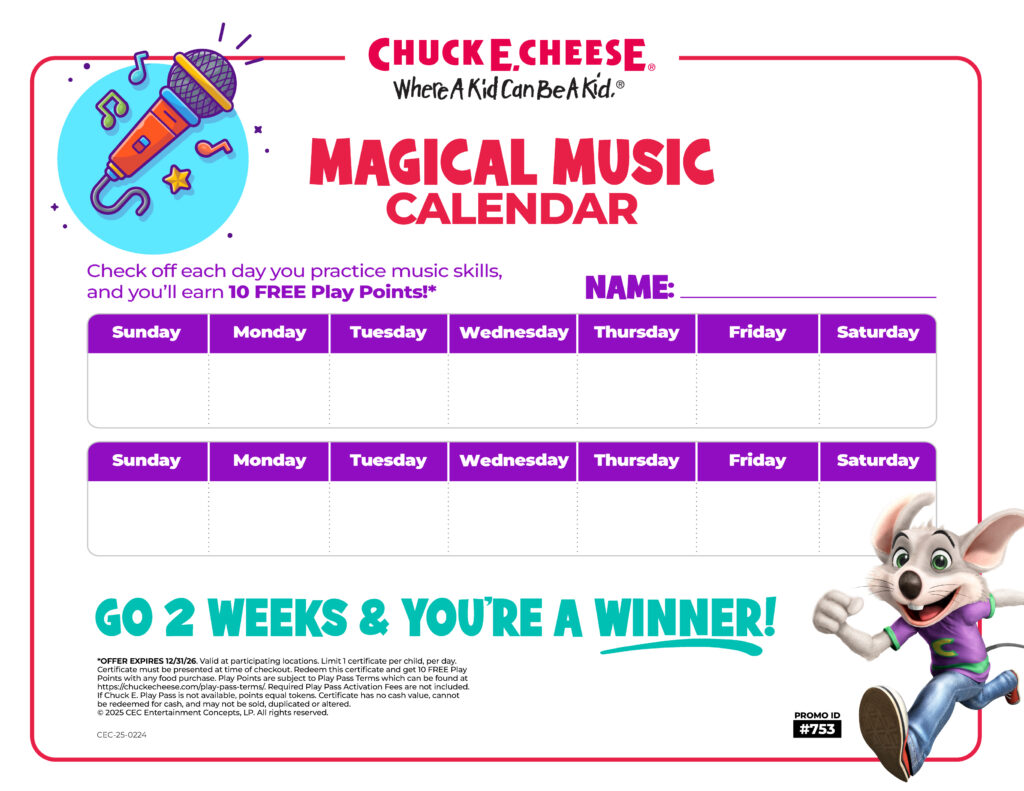 Chuck E. Cheese Magical Music Calendar