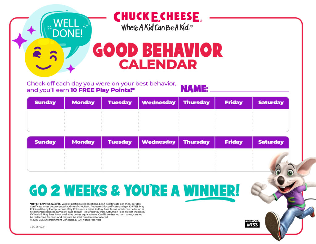 Good behavior calendar for kids