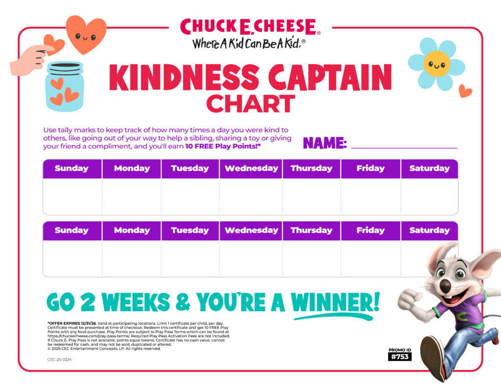 Kindness tracking chart for kids