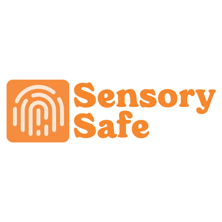 Orange Sensory Safe logo seen at a Chuck E. Cheese family event for neurodiverse children.