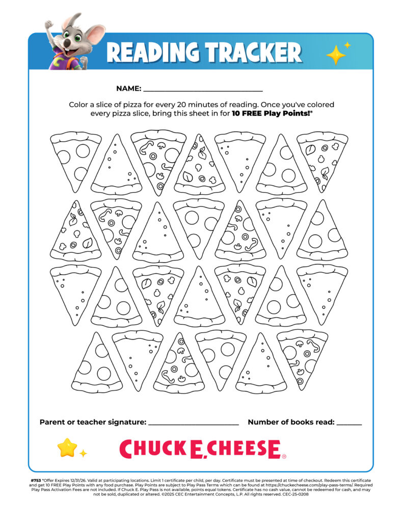 Pizza slices for reading rewards chart