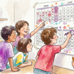 Kids marketing dates on a calendar