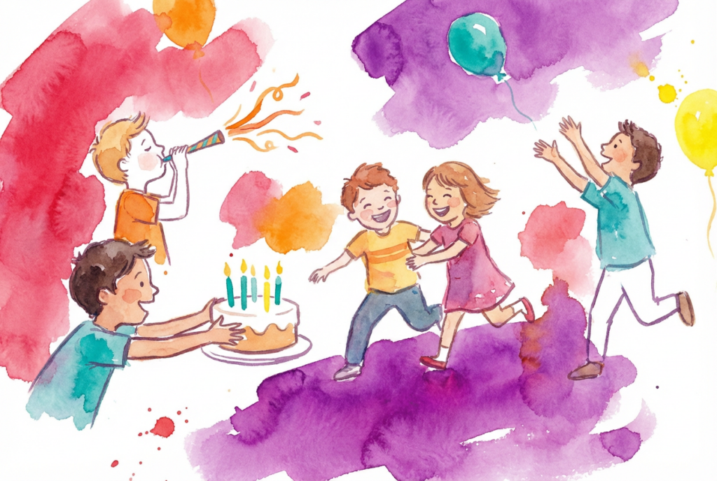 watercolor of kids playing