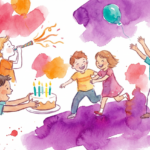 watercolor of kids playing