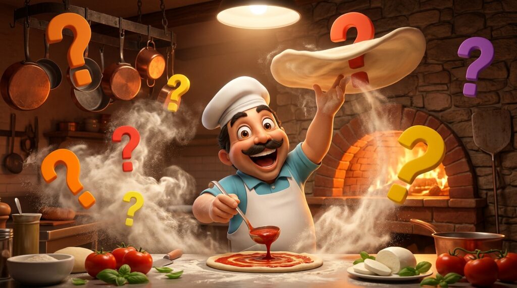 Chef tossing pizza dough in kitchen
