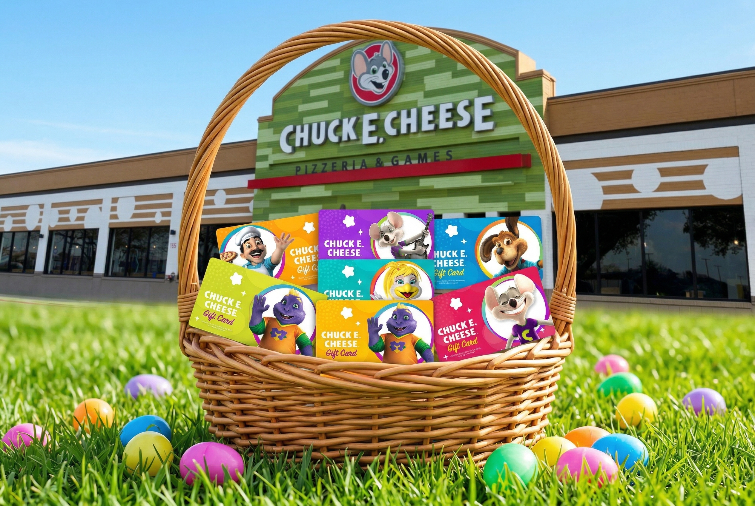 Basket of gift cards and eggs