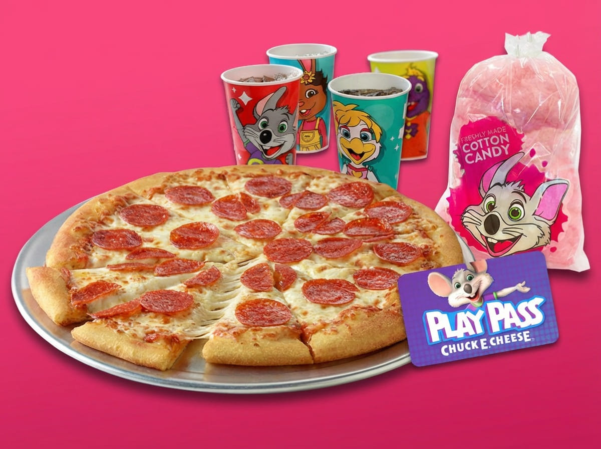 Pizza, drinks, cotton candy, Play Pass