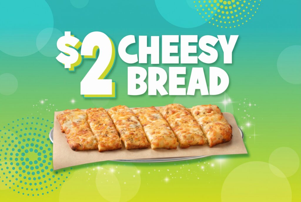 Chuck E. Cheese Cheesy Bread for $2, a delicious snack for families.