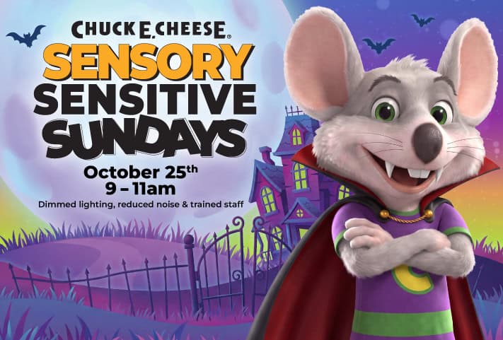 Chuck E. Cheese celebrating Halloween with families at Sensory Sensitive Sundays