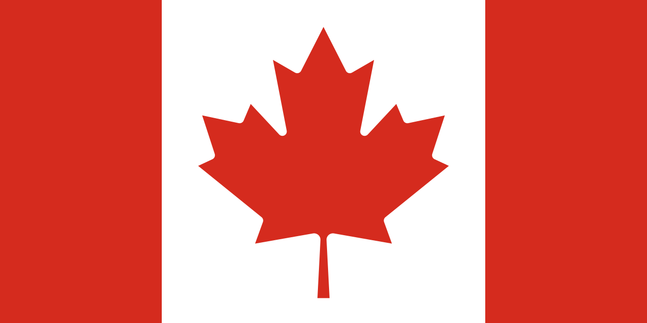 The national flag of Canada, featuring a red maple leaf on a white square flanked by two red vertical bars.