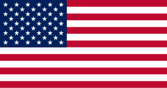 American flag with 50 white stars on a blue field and 13 red and white stripes.